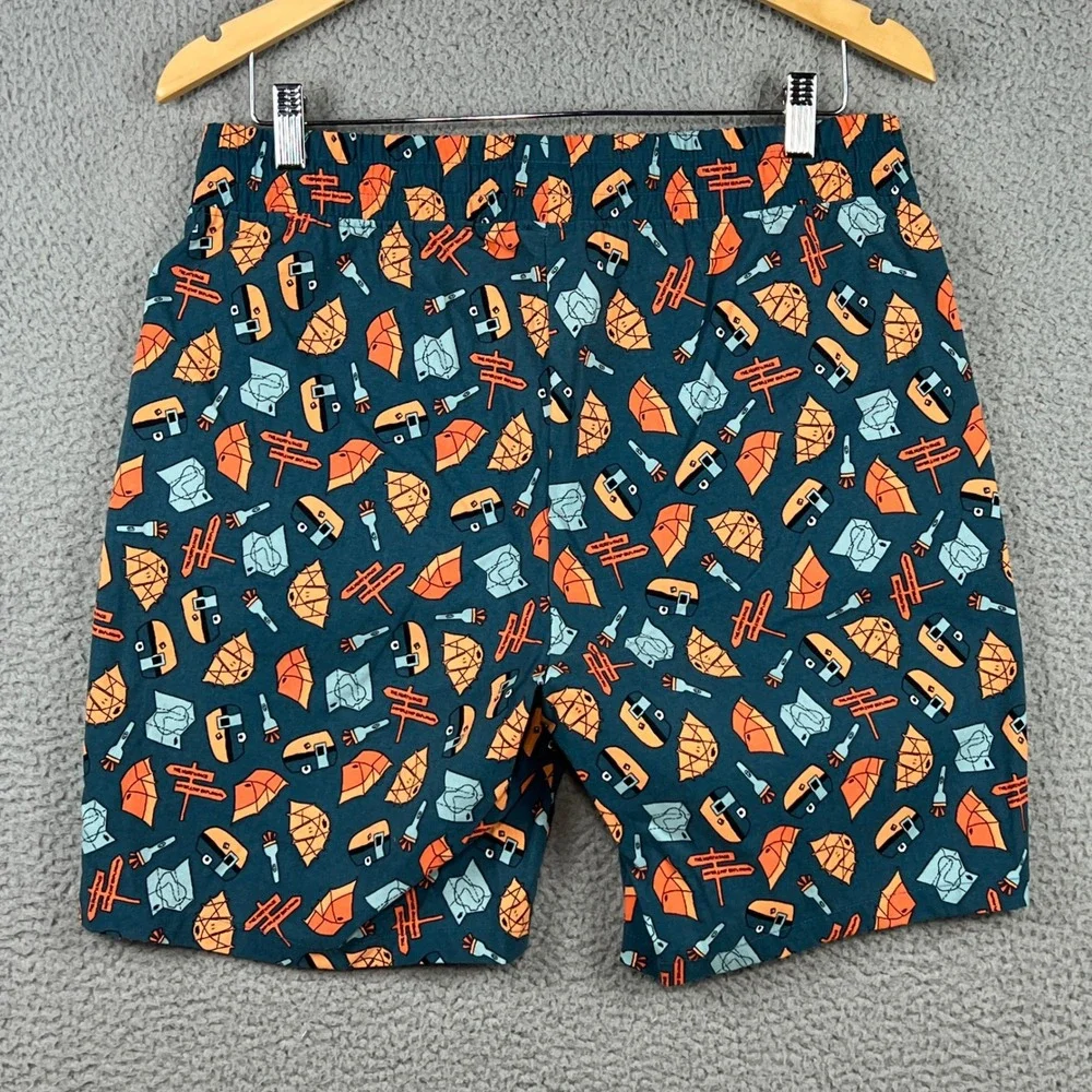 The North Face Mens Class V Camping Print Shorts Teal Orange‎ Large Novelty L